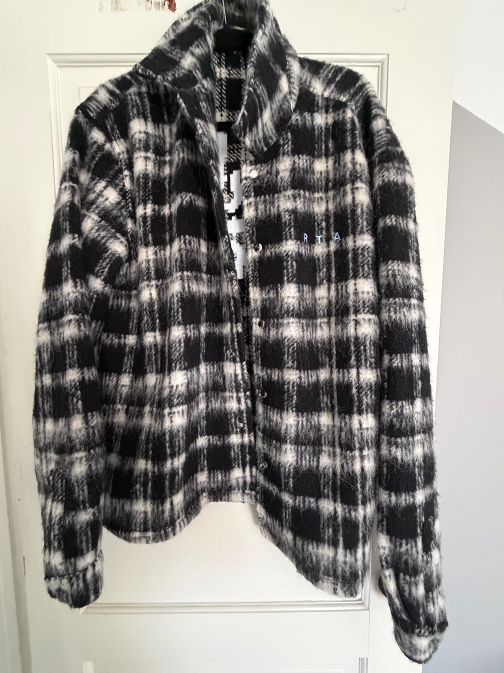 RtA Black & White Plaid Teddy Jacket